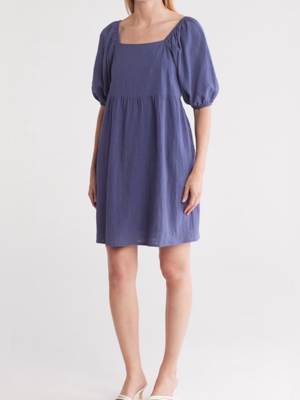 Bobeau Navy Square-Neck Midi Dress with Puff Sleeves NWT Size Large